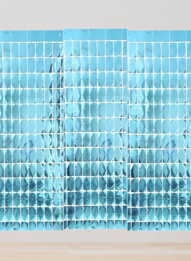 Juzfun Square Foil Curtains Light Blue Backdrop | Pack of 3 | Sparkling Fringe Curtain for Weddings Anniversaries Baby Showers Birthday Stage Background Decorations - 9 x 6 ft - Image 1